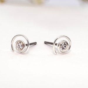 Silver Swirl Earrings with Clear / Amethyst Crystal