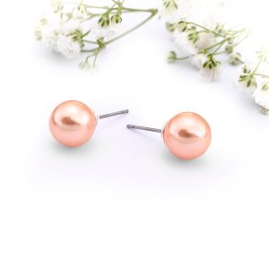 8mm Peach Pearl Stud Earrings
