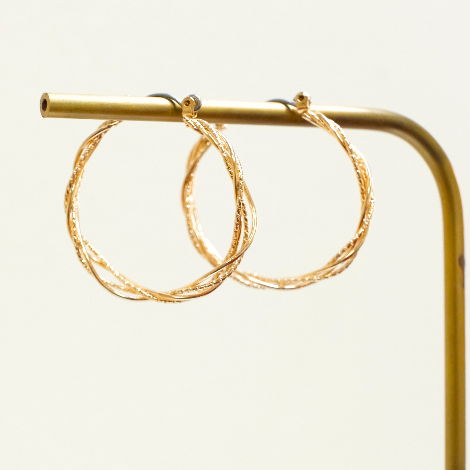 Gold Textured Twisted Hoop Earrings - Image 3