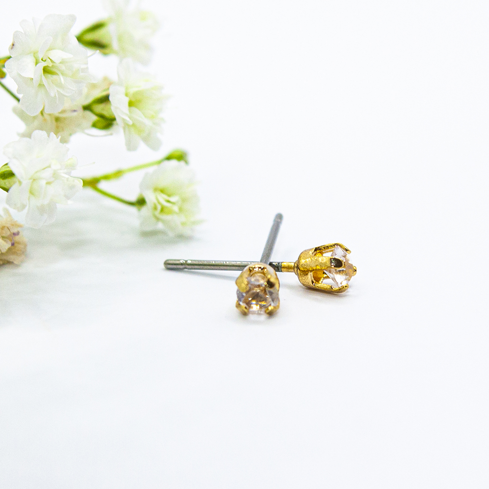 Crystal Gold Stud Earrings - 3mm / 4mm / 5mm / 6mm