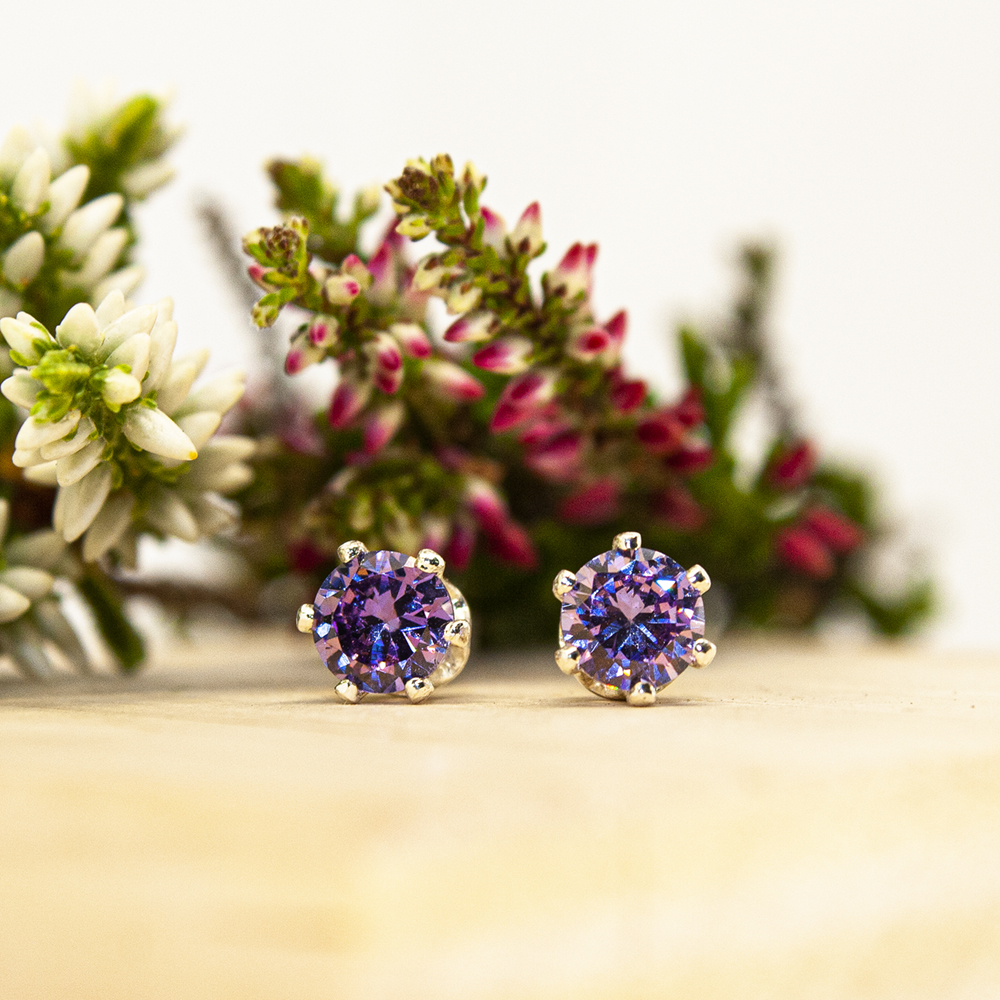 Lilac / Pink Cubic Zirconia Stud Earrings - 5mm