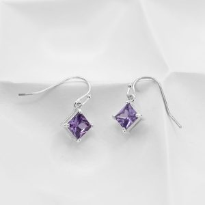 Purple Square Cubic Zirconia Earrings