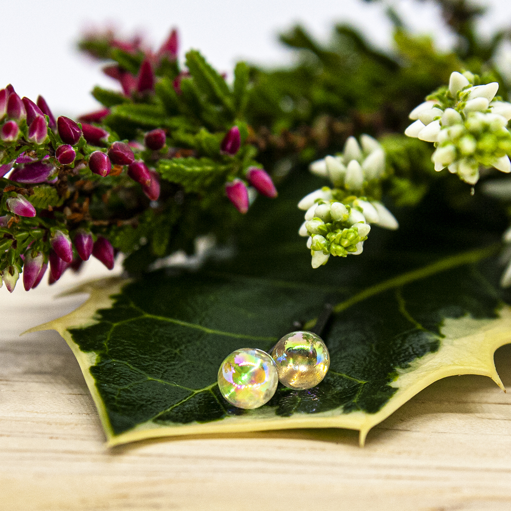 Clear Iridescent Fireball Earrings