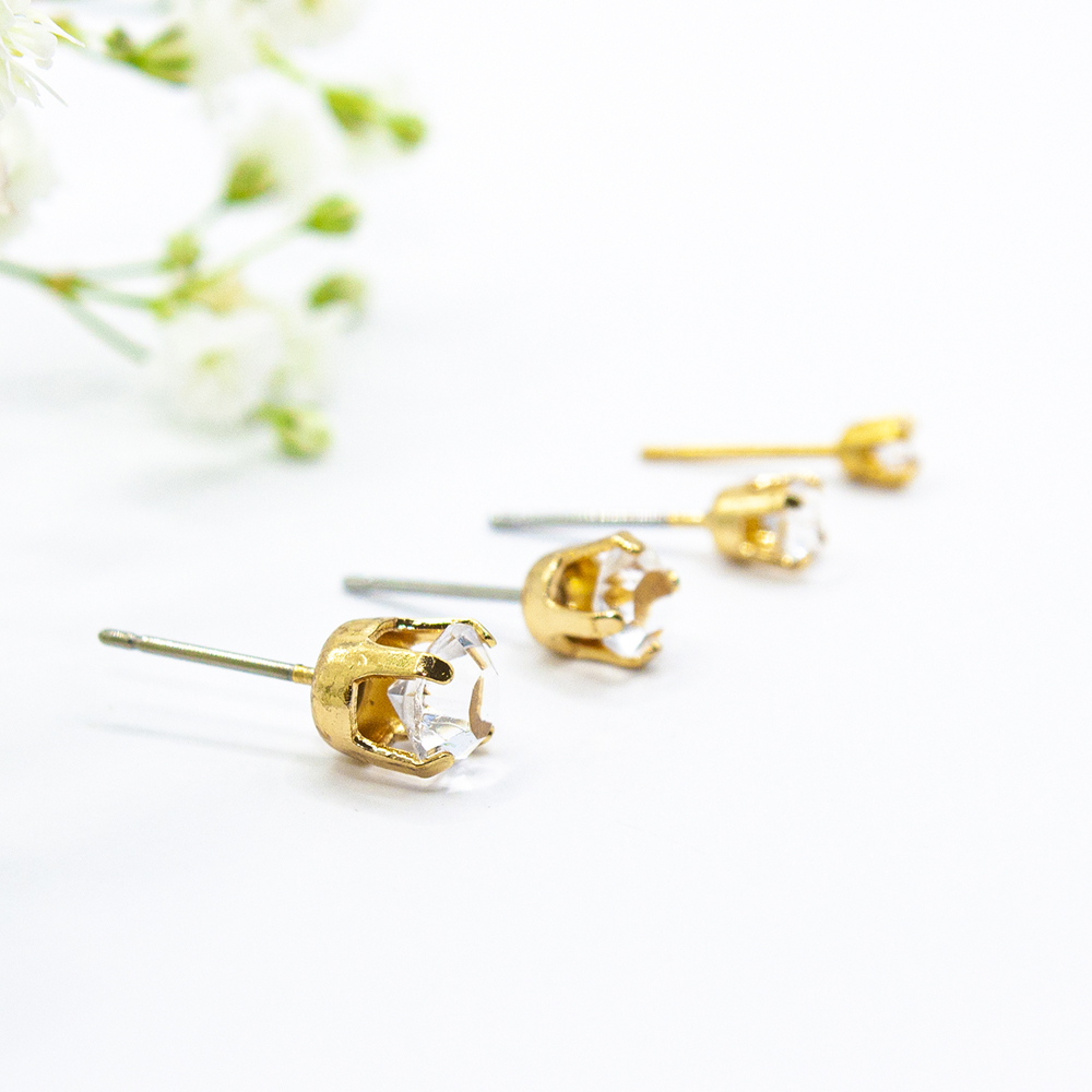 Crystal Gold Stud Earrings - 3mm / 4mm / 5mm / 6mm