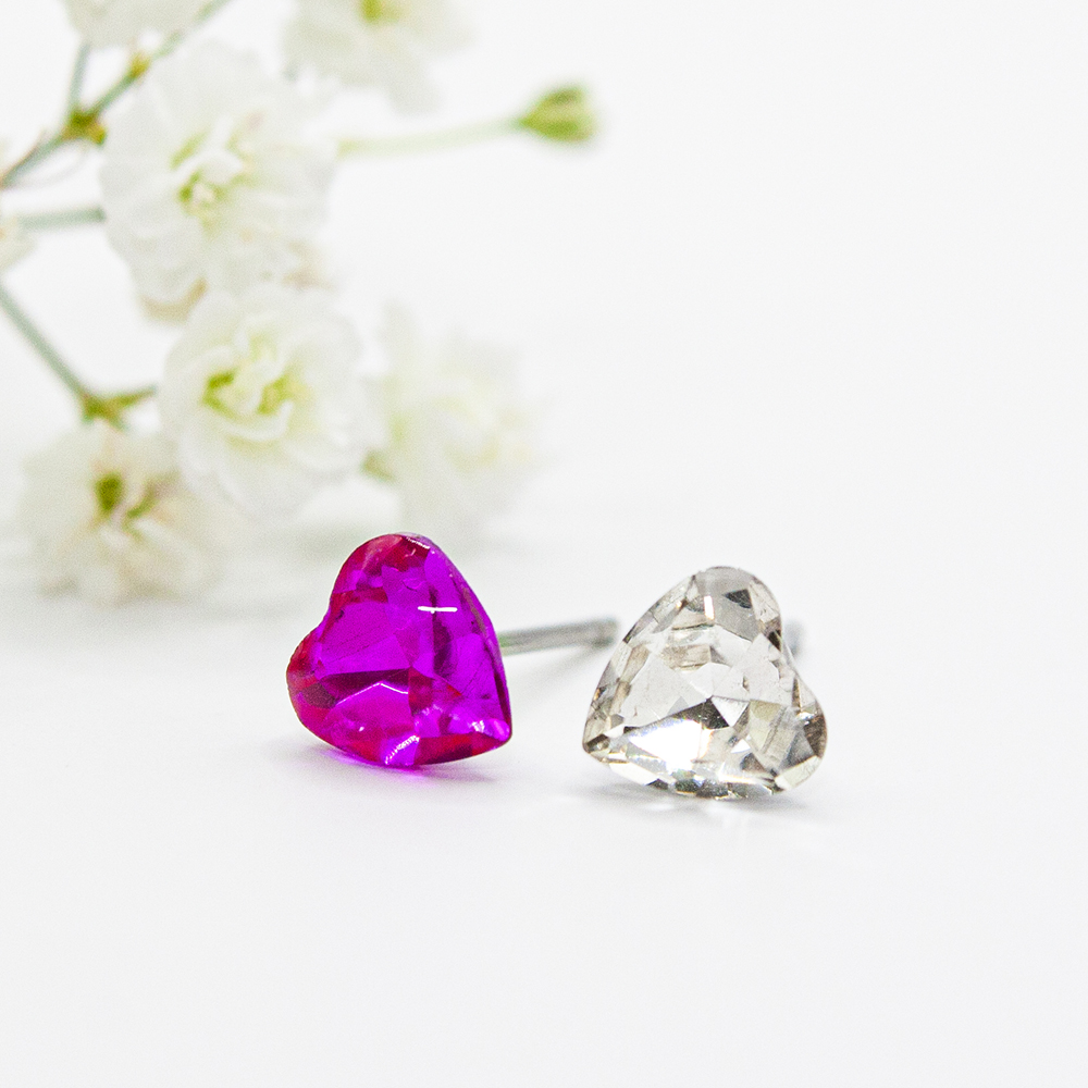 Crystal Heart Earrings - Pink / Clear