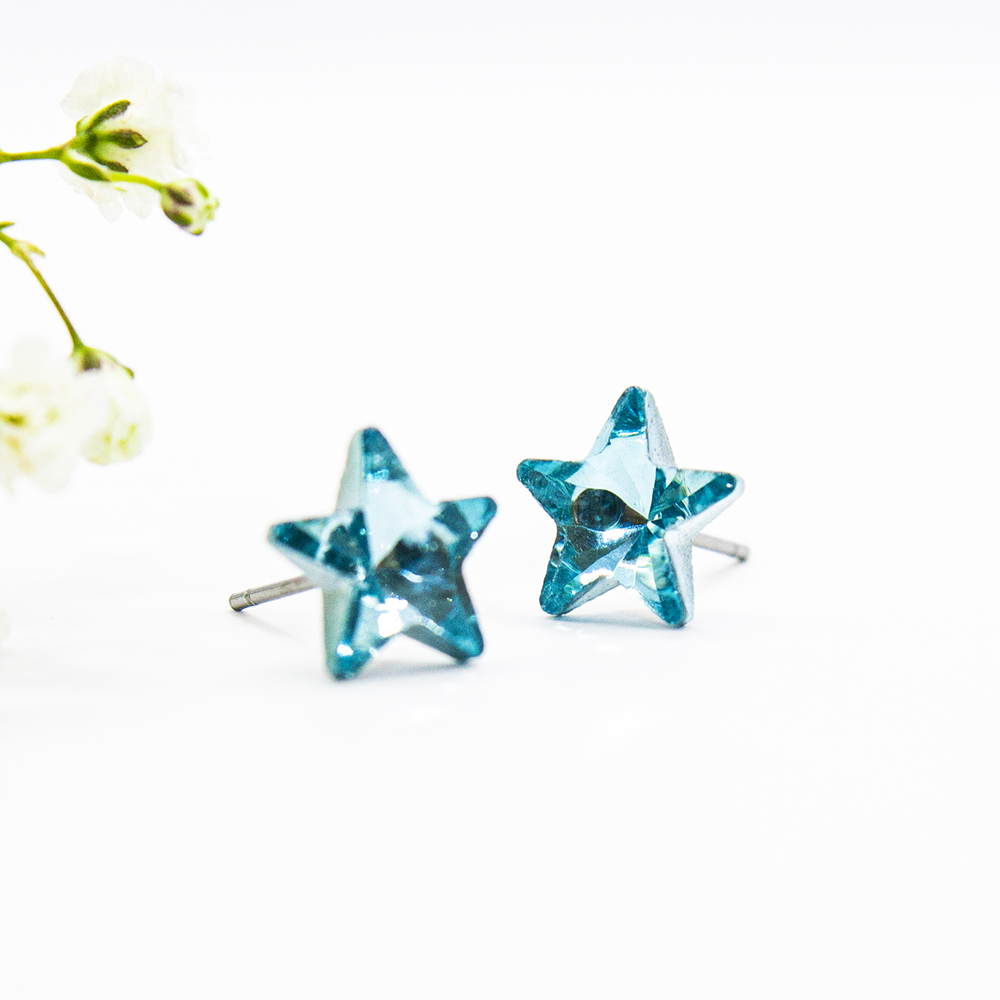 Turquoise Crystal Star Stud Earrings