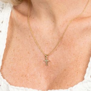 Gold CZ Cross Necklace