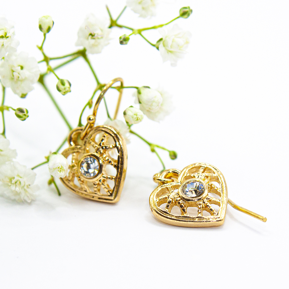 Gold Drop Filigree Heart Earrings