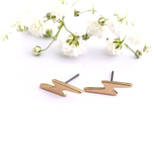 Gold Lightning Bolt Stud Earrings