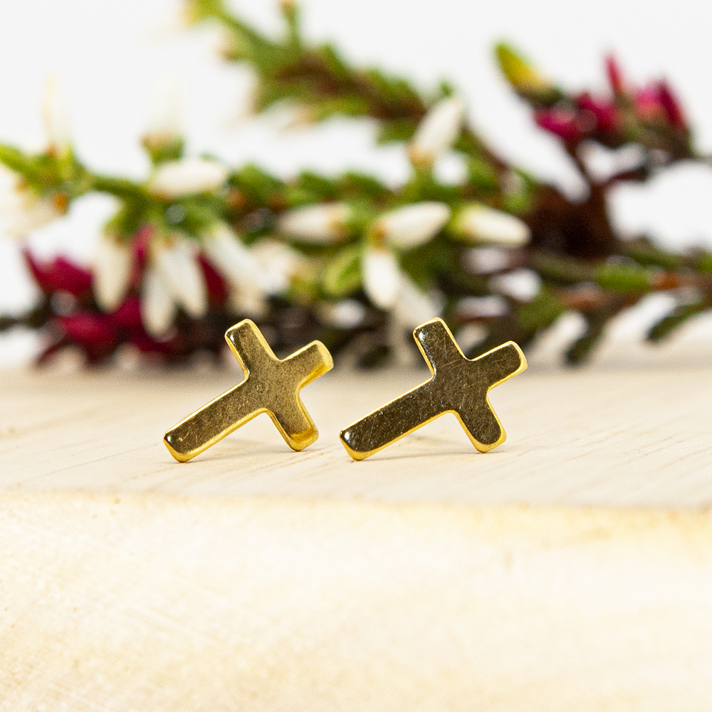 Gold Cross Stud Earrings