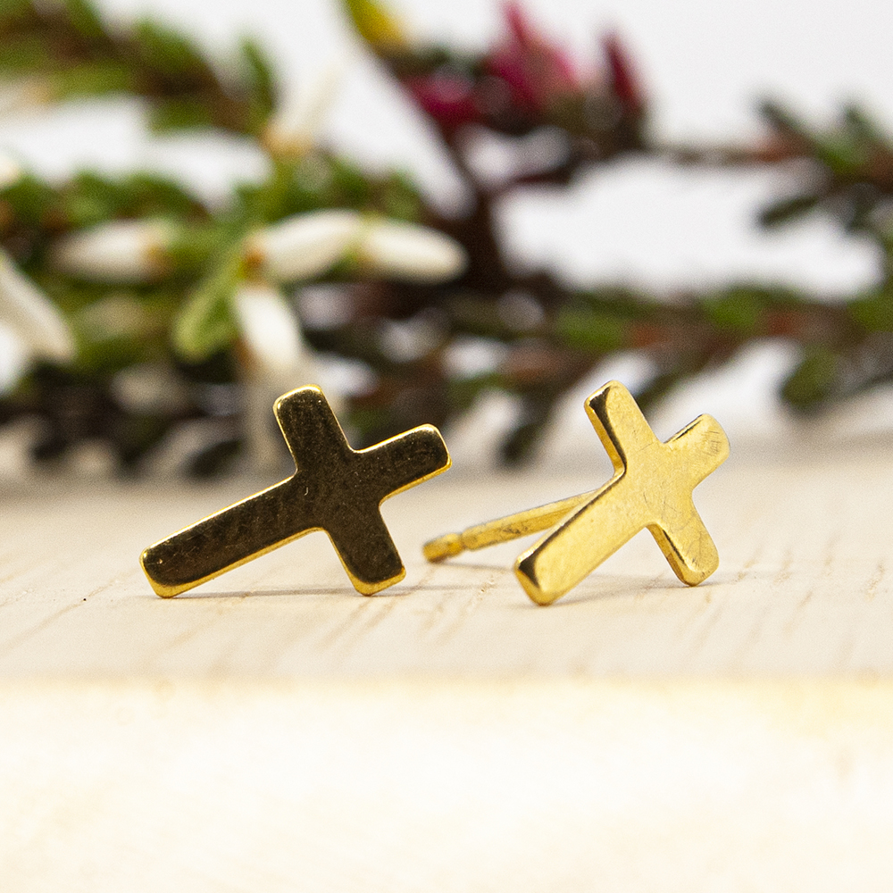 Gold Cross Stud Earrings