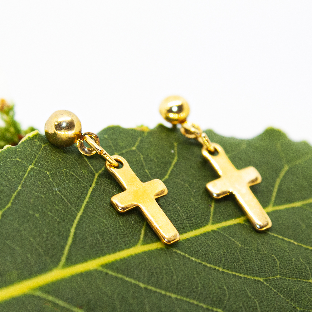 Gold Cross Stud Earrings