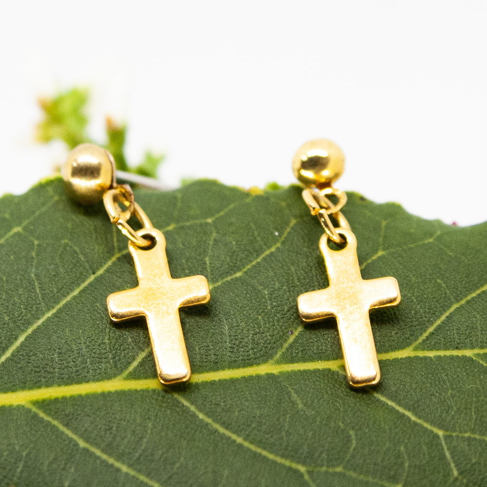Gold Cross Stud Earrings