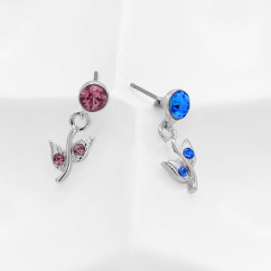 Blue / Pink Crystal Flower Earrings