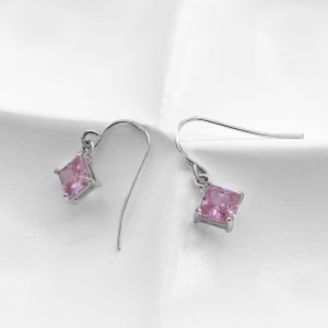Pink Square Cubic Zirconia Earrings
