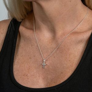 Silver CZ Cross Necklace