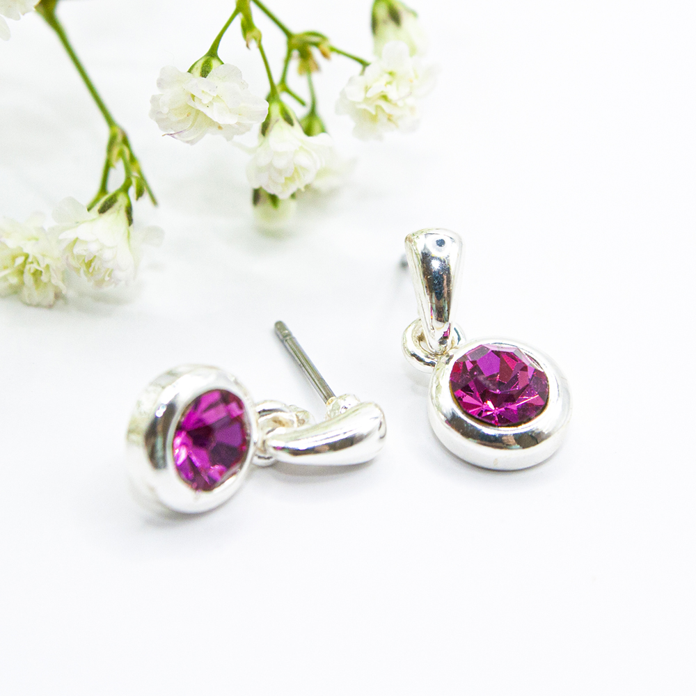 Silver Drop Earrings - Cerise Pink