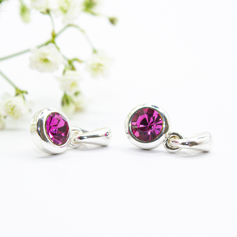 Silver Drop Earrings - Cerise Pink