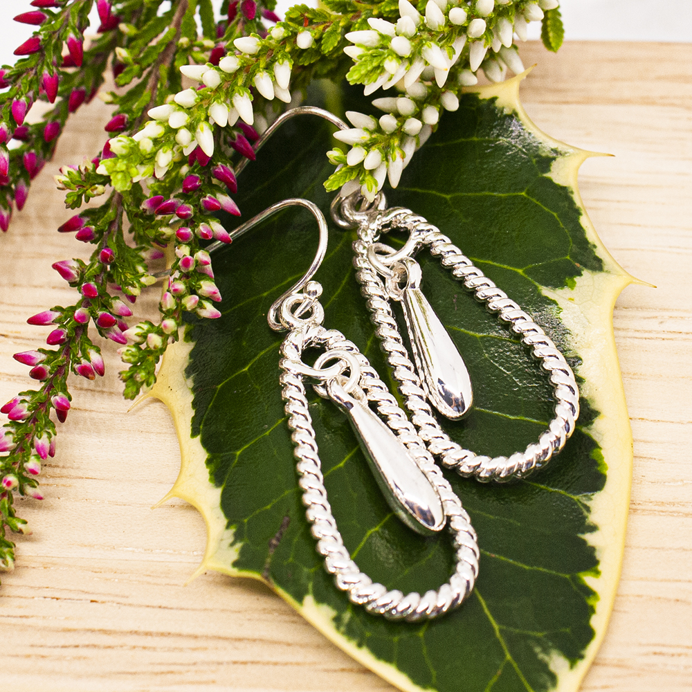 Silver Drop Earrings with Bar Insert