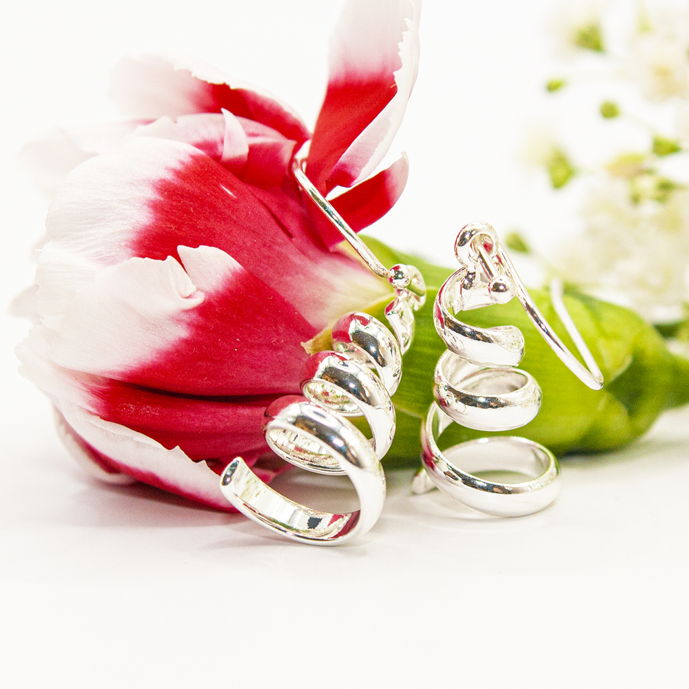 Silver Drop Spiral Earrings
