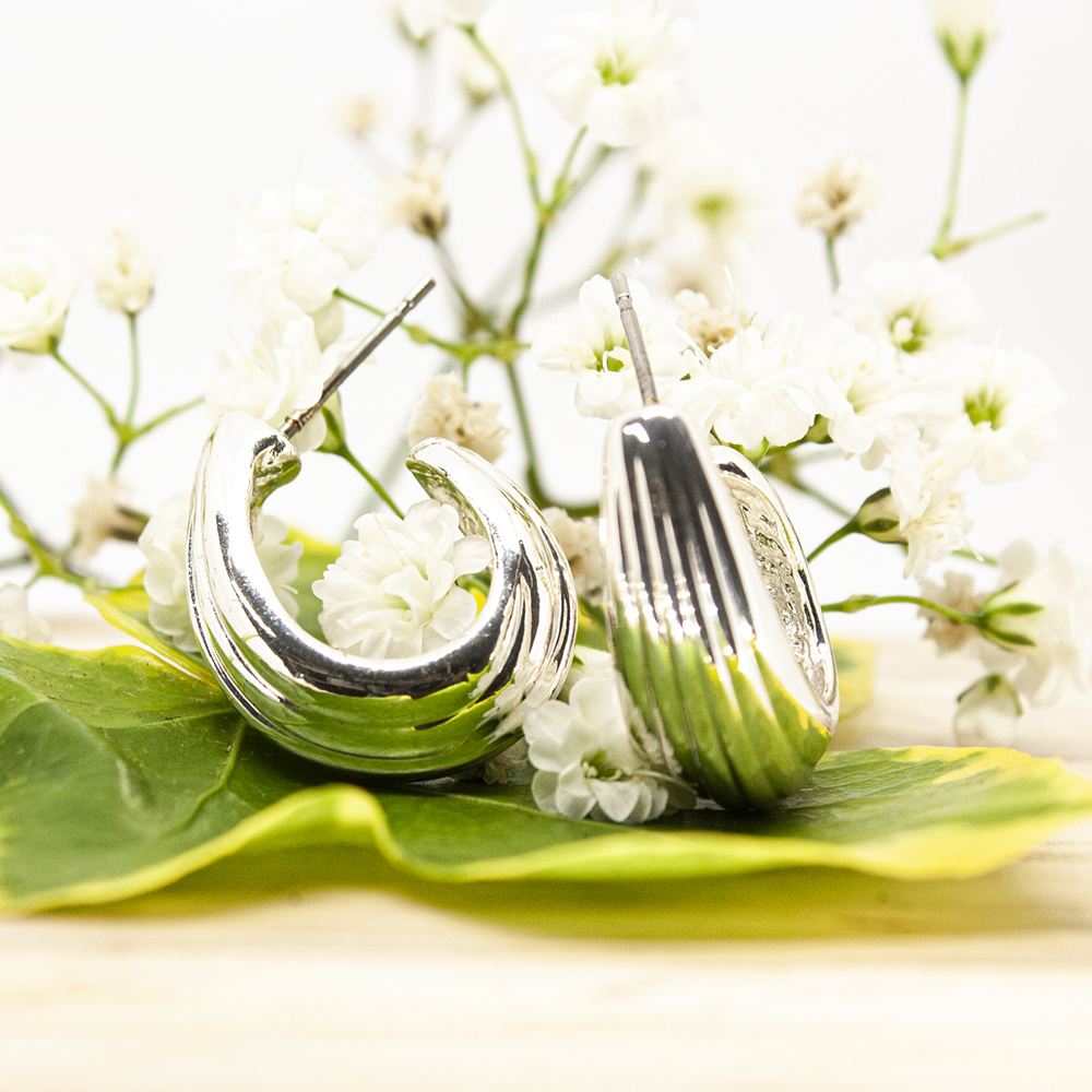 Silver Half Shaped Hoop Earrings