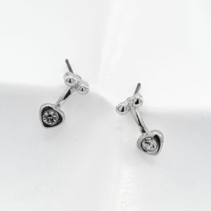 Silver Heart Crystal Stud Earrings