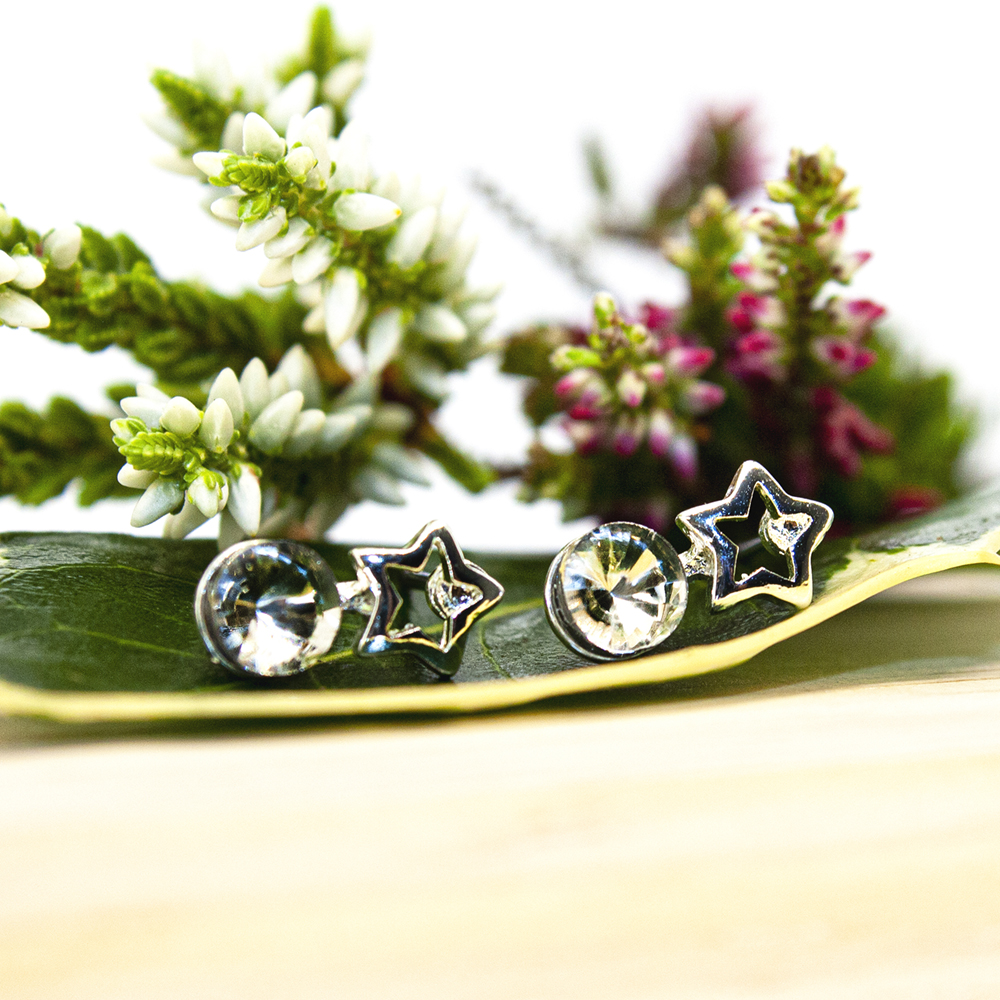 Silver Star Crystal Stud Earrings