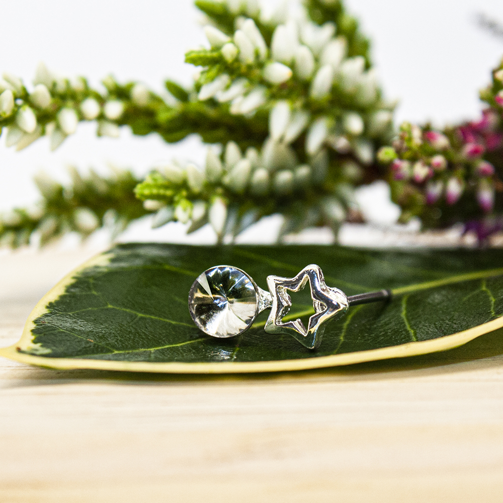 Silver Star Crystal Stud Earrings
