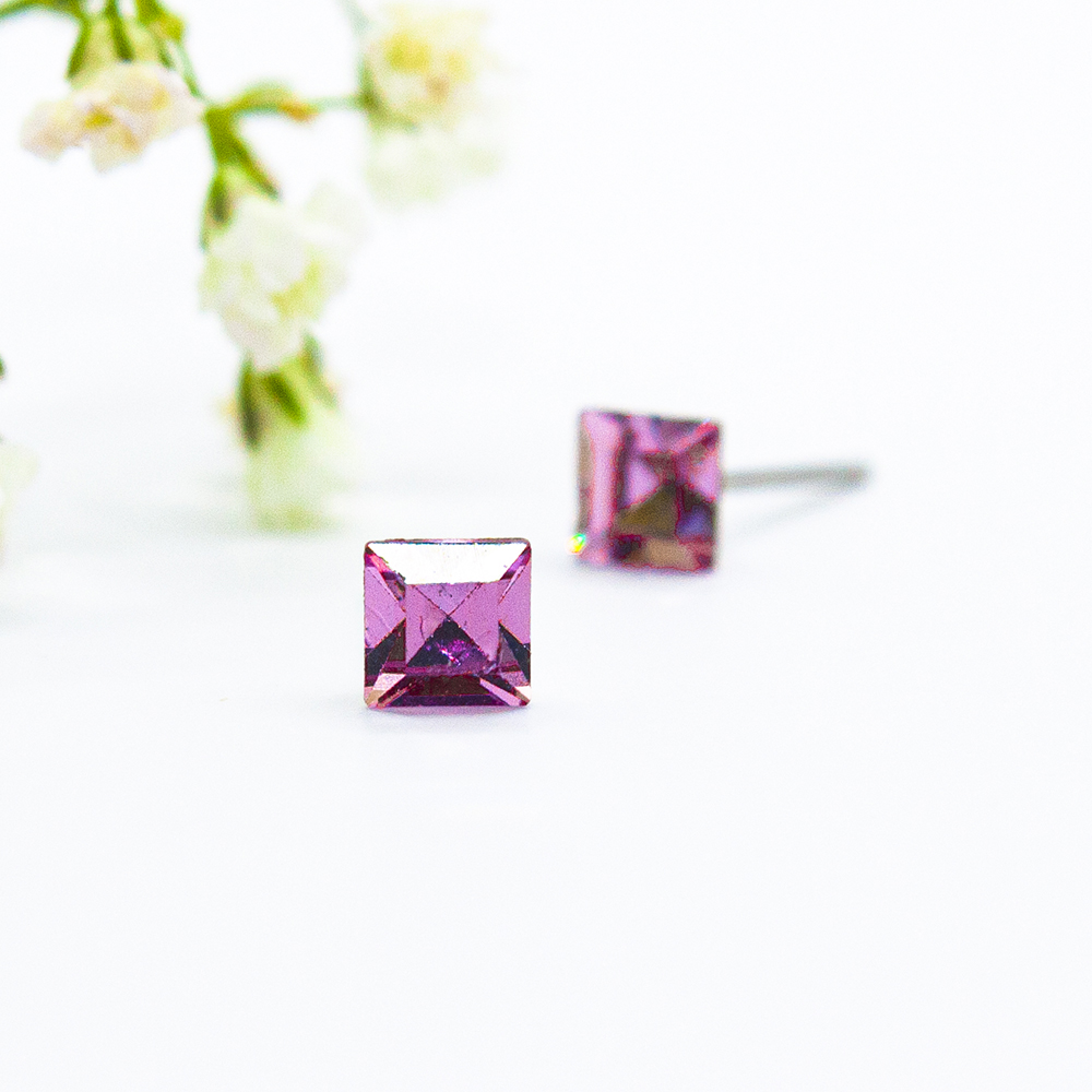 Square Amethyst Stud Earrings
