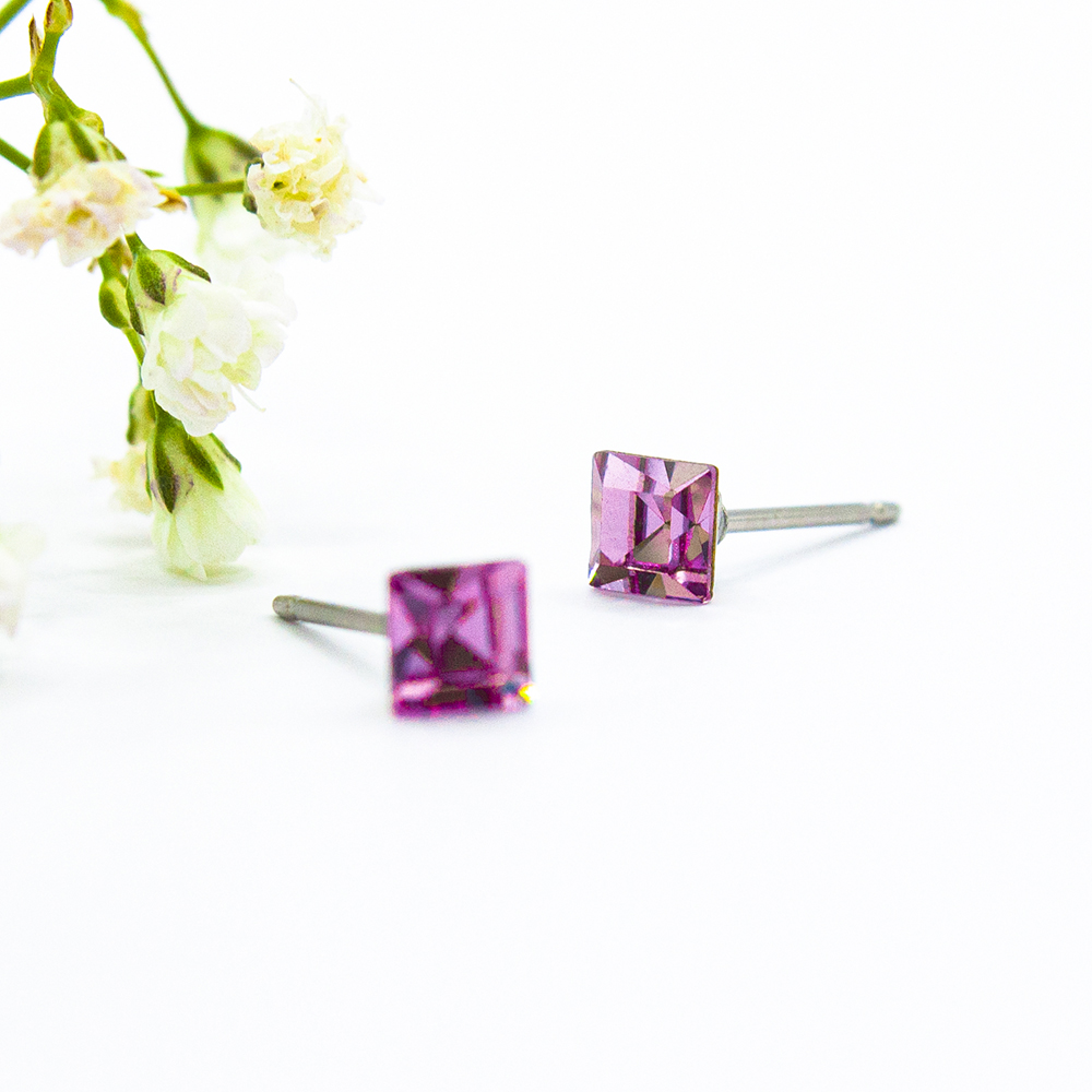 Square Amethyst Stud Earrings - Image 3