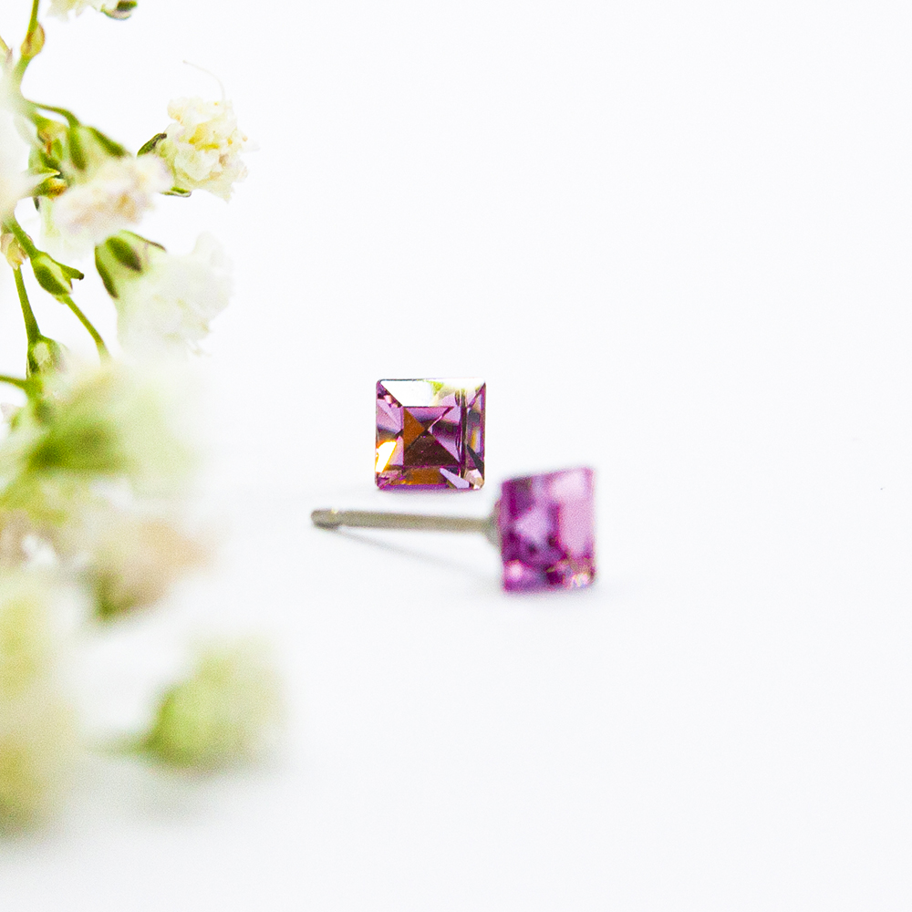 Square Amethyst Stud Earrings - Image 2