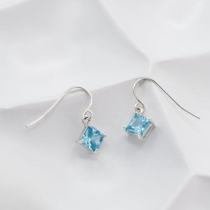 Blue Square Cubic Zirconia Earrings