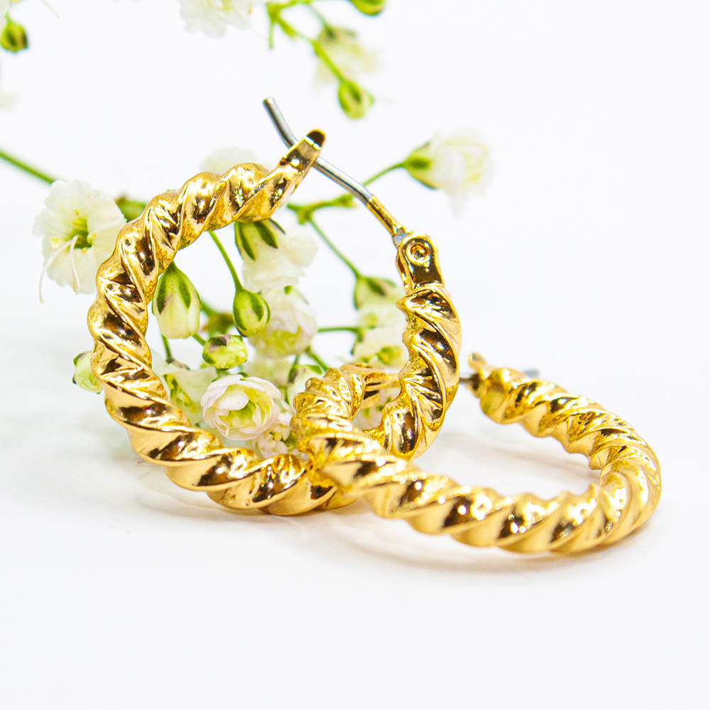 Gold Twisted Rope Effect Hoop Earrings