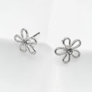 Wire Flower With Clear Crystal Stone