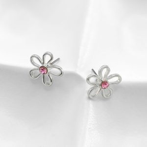 Wire Flower With Pink Crystal Stone