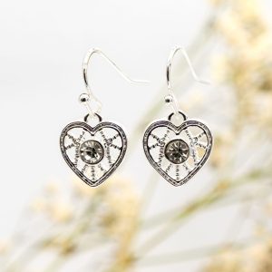 Silver Drop Filigree Heart Earrings