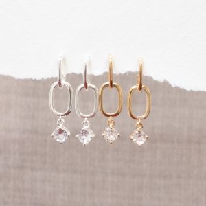 Silver / Gold CZ Paperclip Drop Earrings