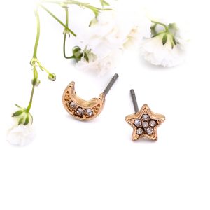 Silver / Gold Encrusted Star and Moon Earrings