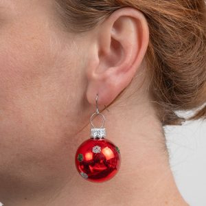 Red and Silver Glitter Bauble Earrings