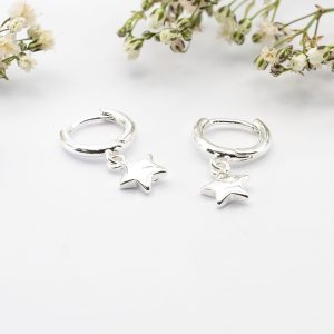 10mm Silver Huggie Hoops with Stars