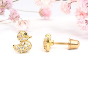 Gold Duck Studs with CZ's