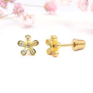 Gold Flower Studs with CZ's