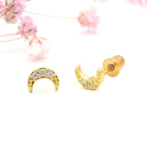 Gold Crescent Moon Studs