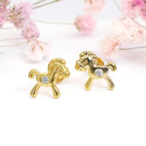 Gold Pony Stud Earrings