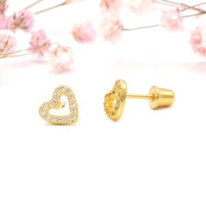 Gold Open Heart Studs with CZ's