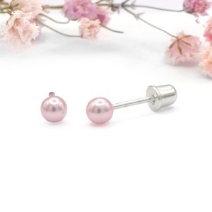 Silver 4mm Peach Pearl Screw On Earrings