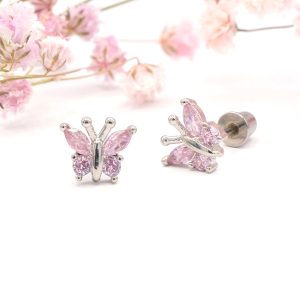 Silver and Amethyst Butterfly Studs