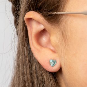 Aquamarine Crystal Heart Stud Earrings