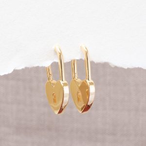 Gold Heart Padlock Earrings
