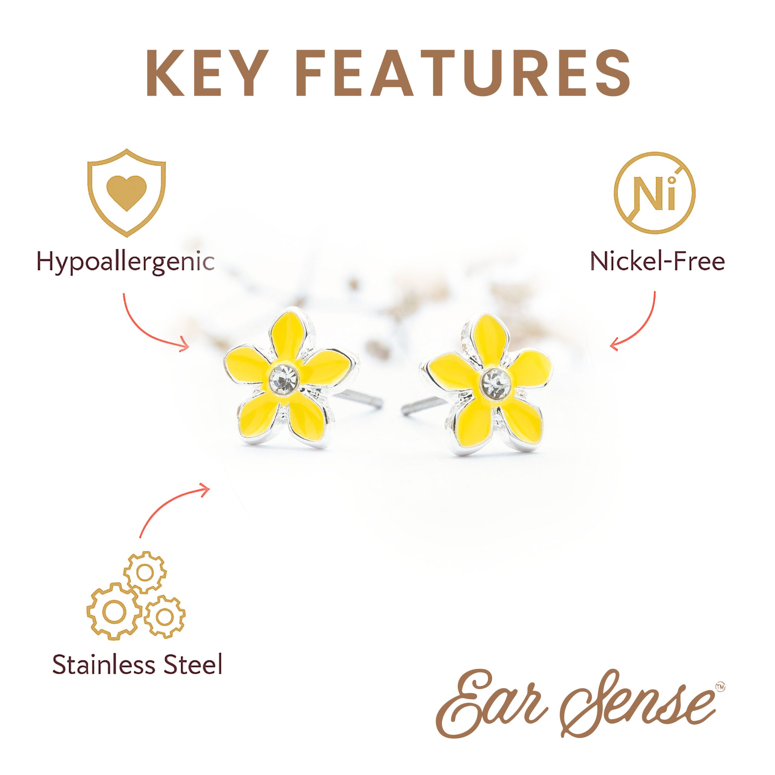 Yellow Flower Stud Earrings - Image 4